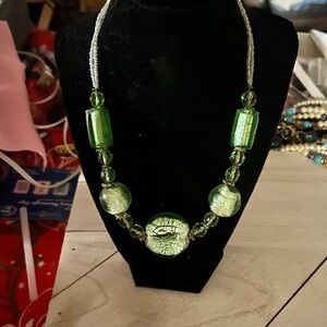 P4 Murano style green glass statement necklace
